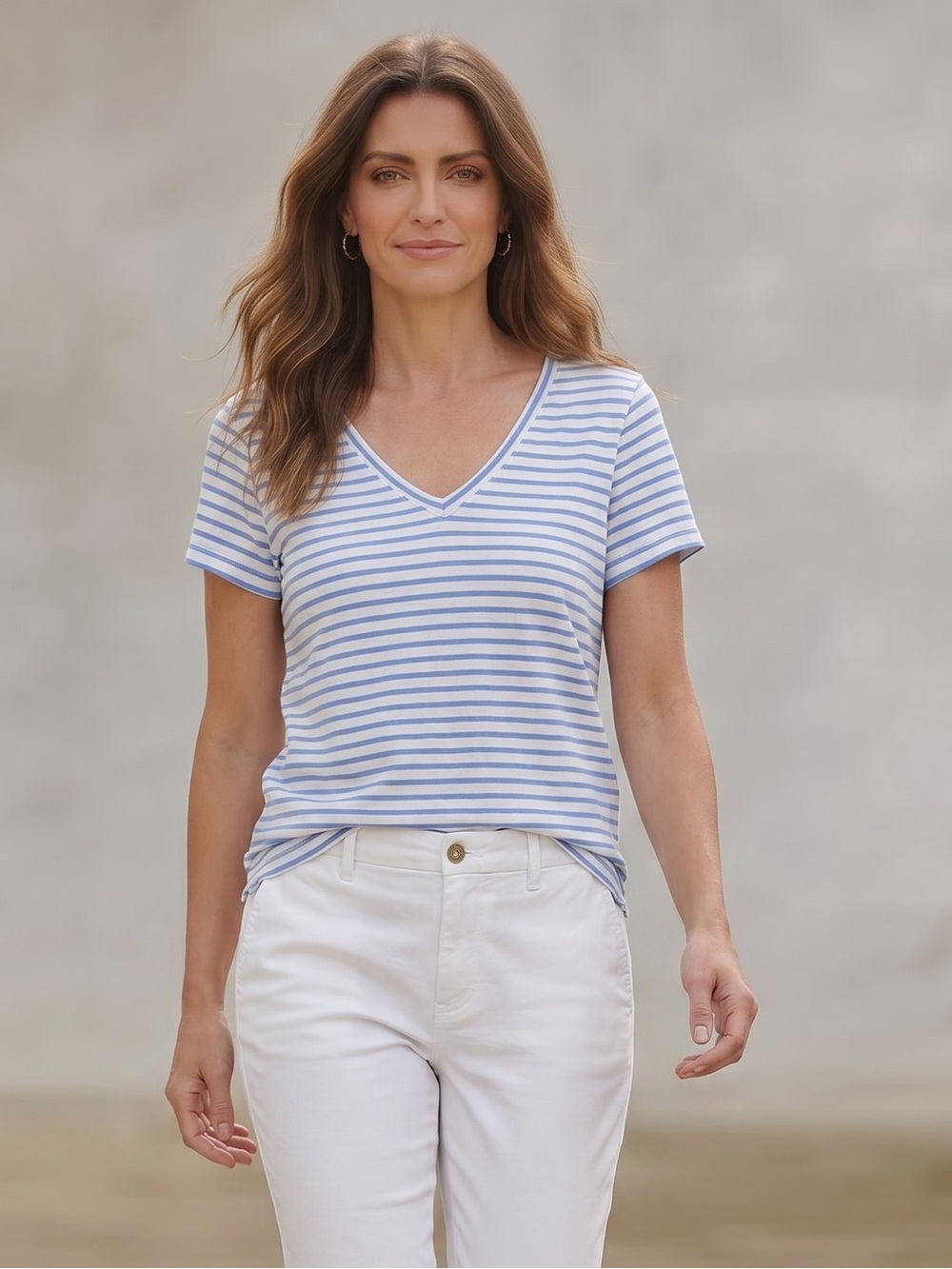 Vineyard Vines Blue and White Striped Prima Cotton Modal Tee Size L